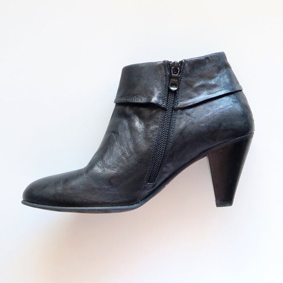 Nero Giardini Black Leather AlmondToe Tapered Sturdy Heel Ankle Boots Booties - Picture 5 of 16
